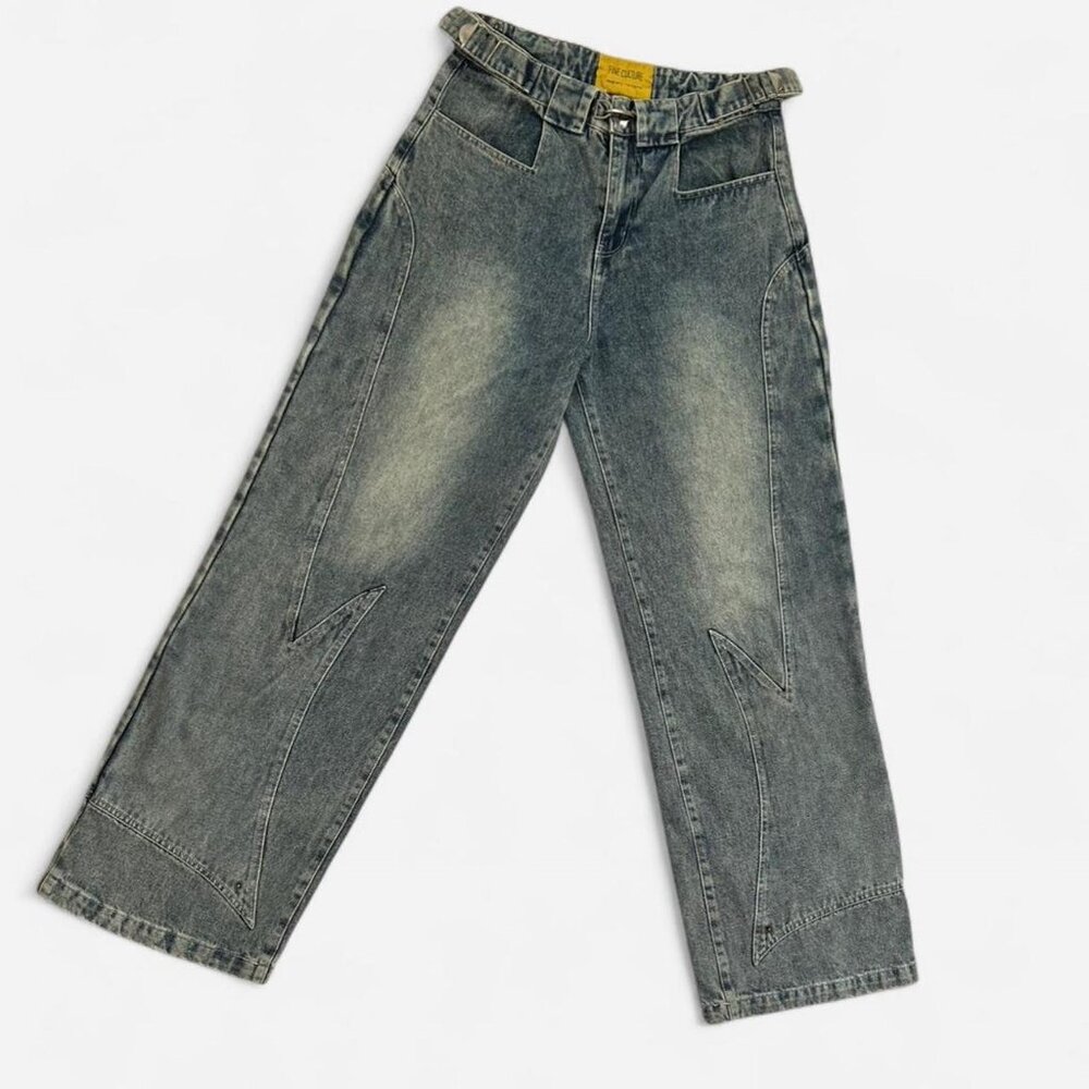 FINE CULTURE streetwear denim jeans ⭐️ coolest baggy loose wide barrel jeans wit